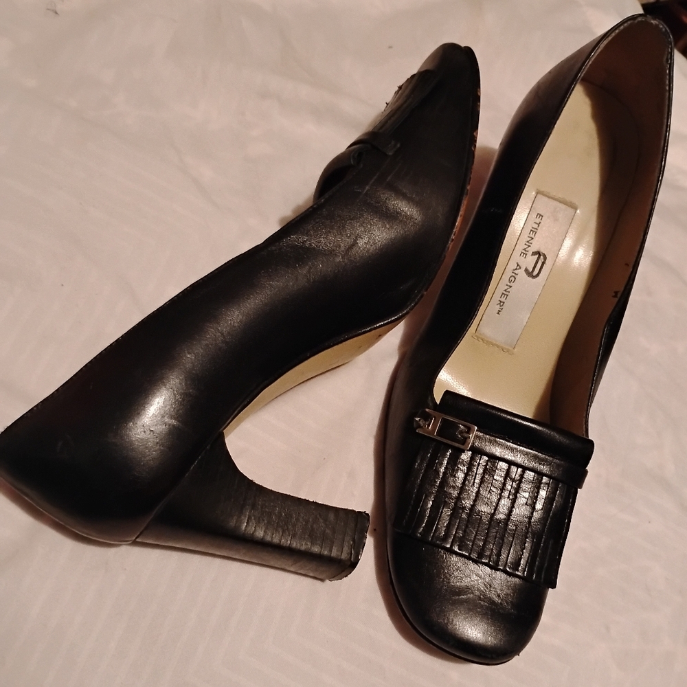 Etienne Aigner Black Leather Heels